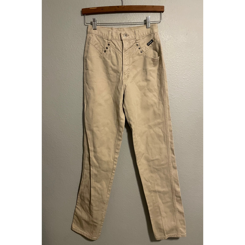 Vintage Rockies Women Jeans Size 8 Beige Bareback High Waist Western Cowgirl 90s